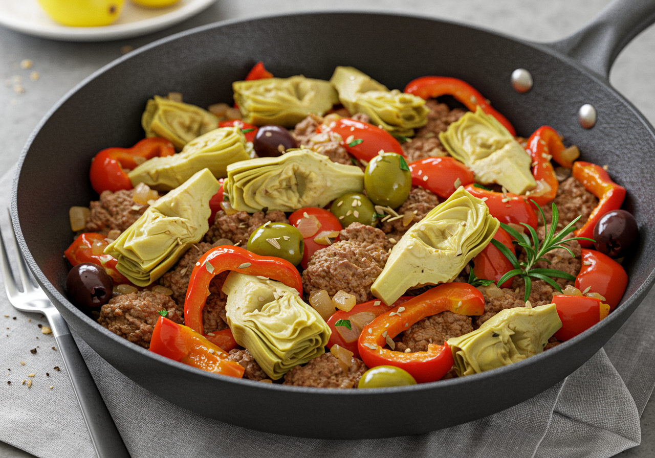 Mediterranean Lamb and Artichoke Skillet
