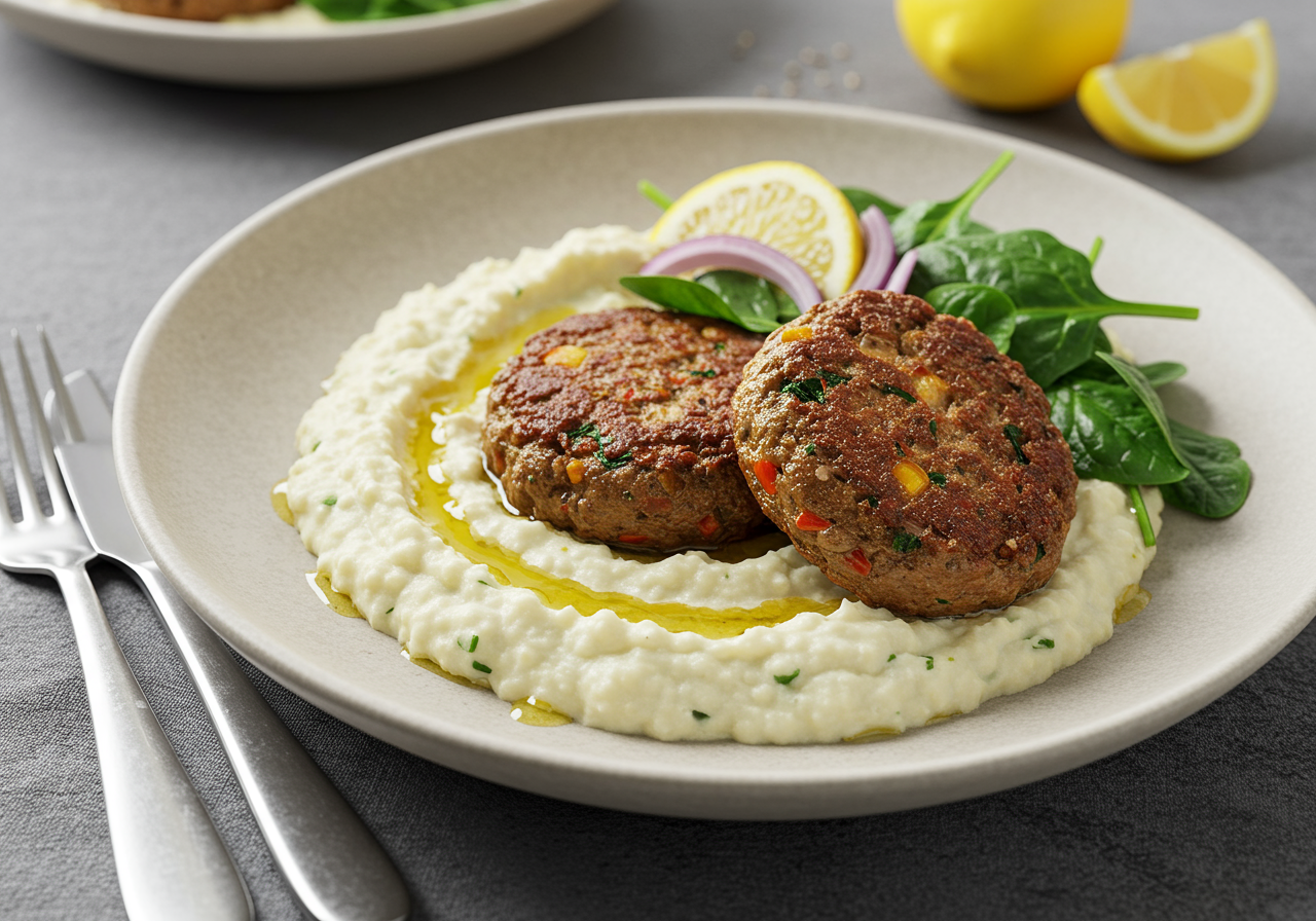 Mediterranean Lamb Patties with Herbed Cauliflower Mash