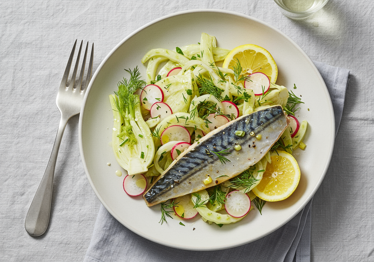 Pan-Seared Mackerel with Fennel & Radish Slaw