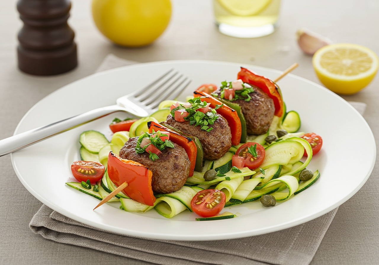 Mediterranean Lamb & Bell Pepper Skewers with Fresh Herb Salsa