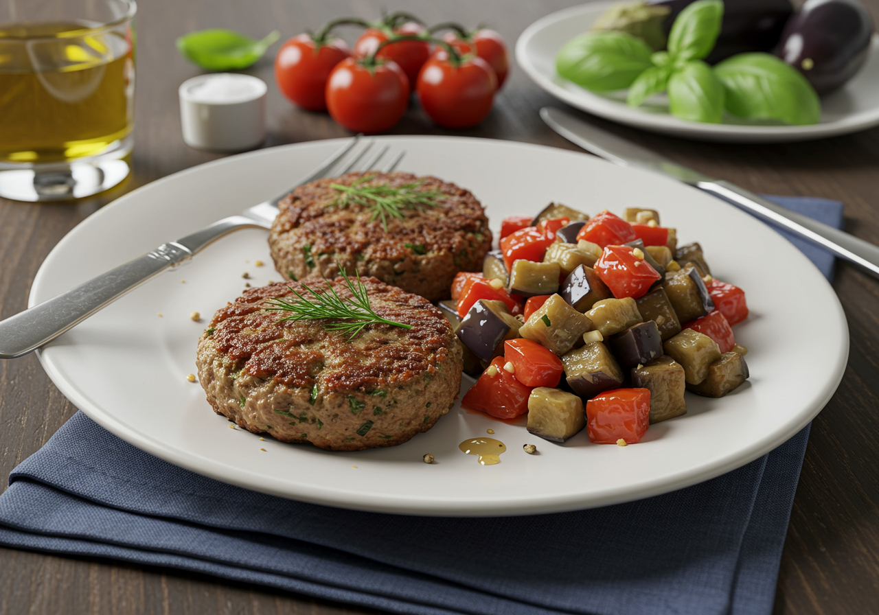 Seared Lamb & Fennel Patties with Rustic Eggplant Relish