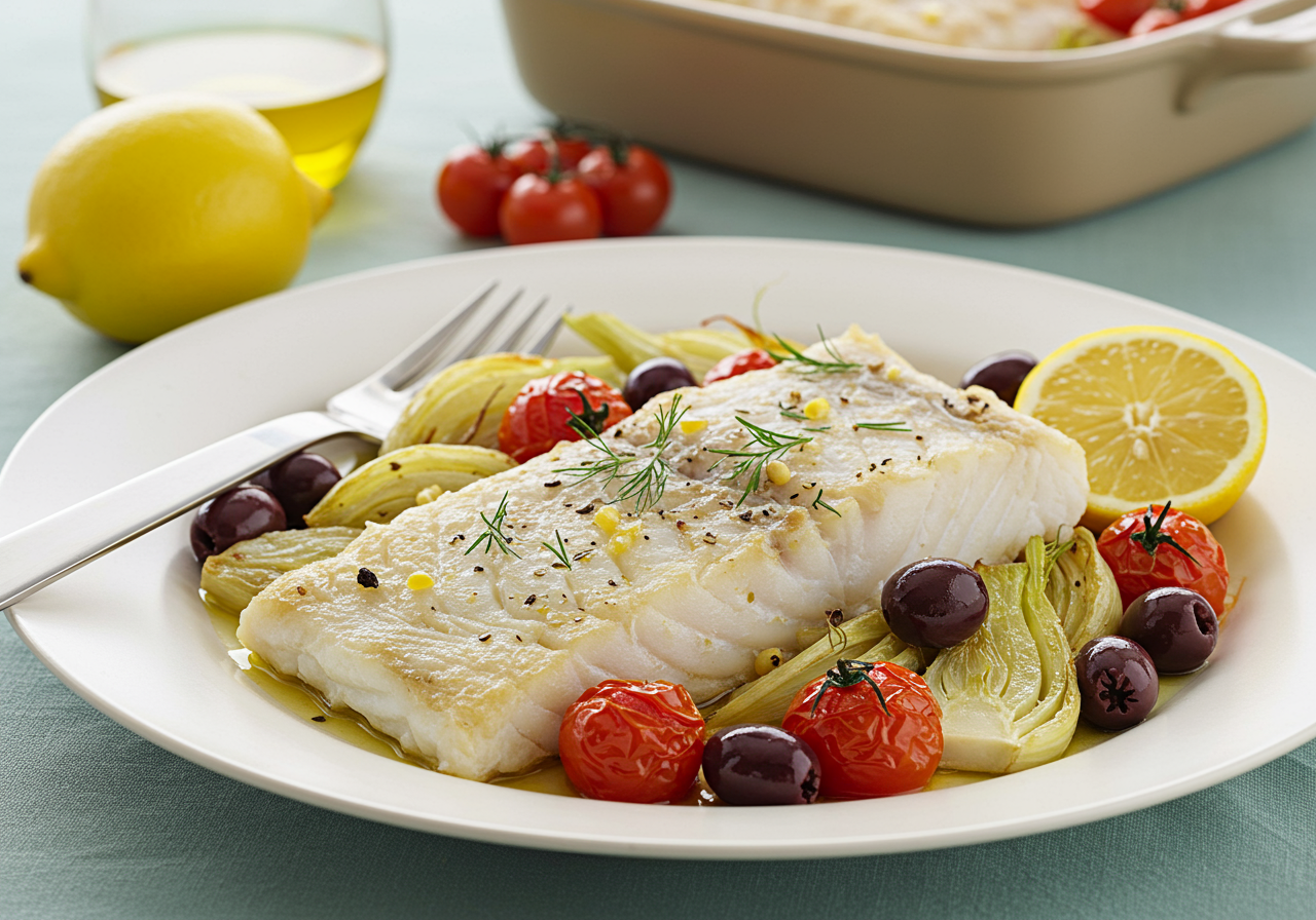 Mediterranean Baked Cod with Fennel & Cherry Tomatoes