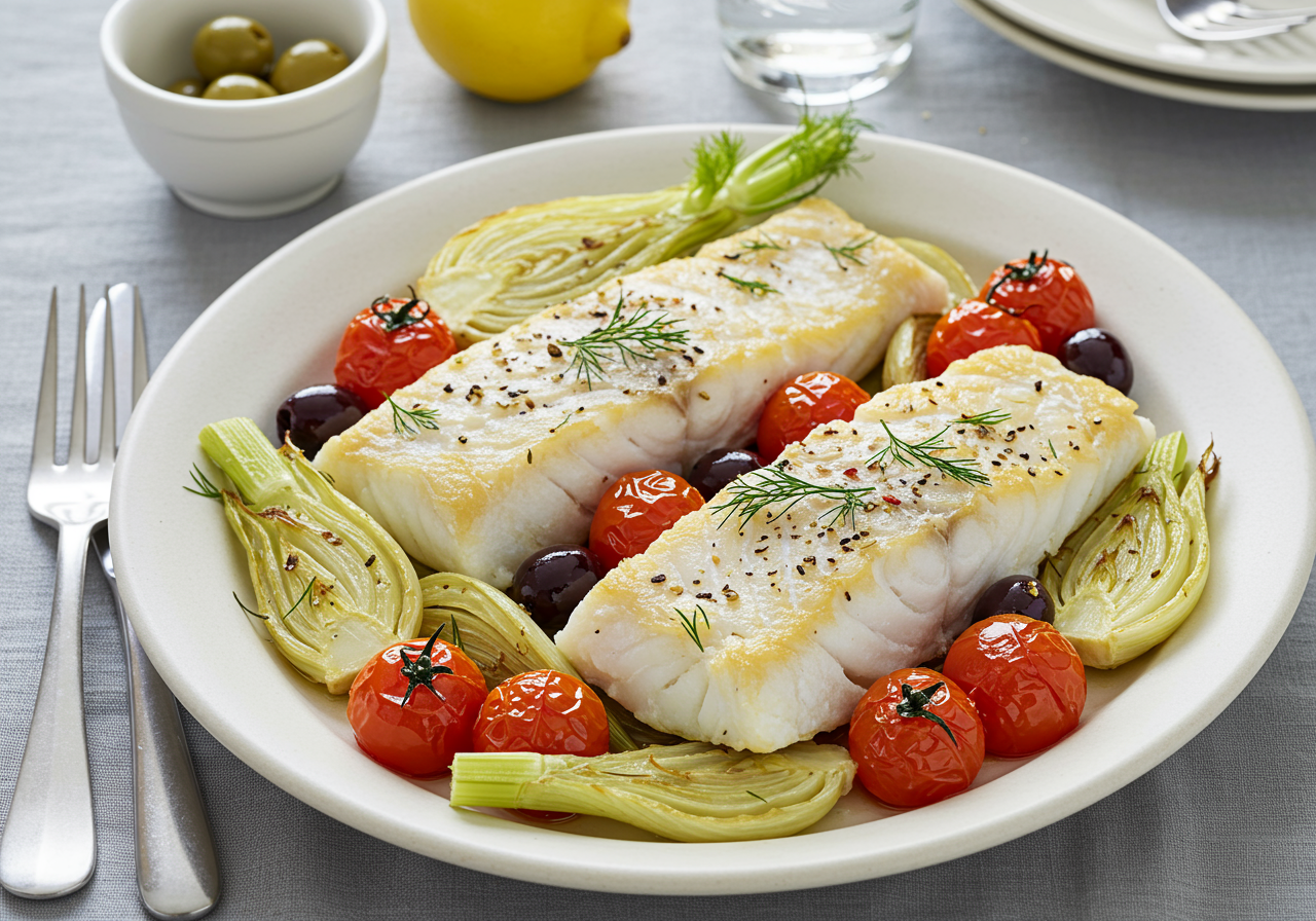 Mediterranean Baked Cod with Fennel & Cherry Tomatoes