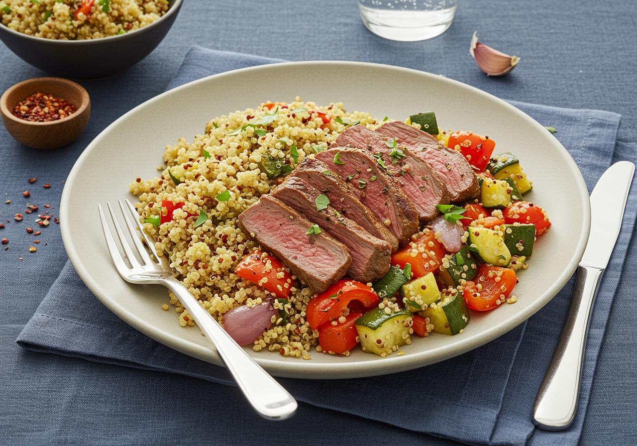 Moroccan-Spiced Lamb with Roasted Vegetable Quinoa
