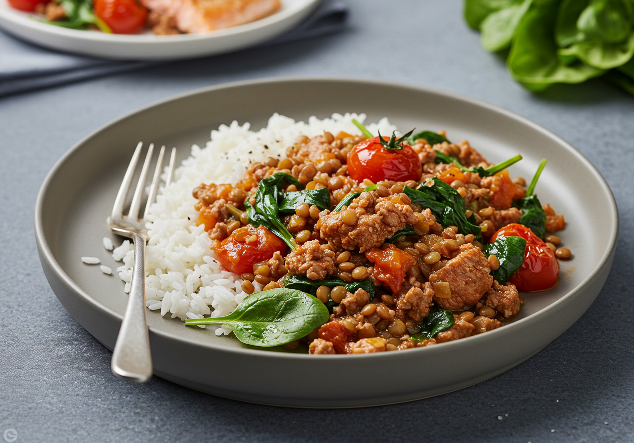 Spiced Lamb with Puy Lentils and Wilted Spinach