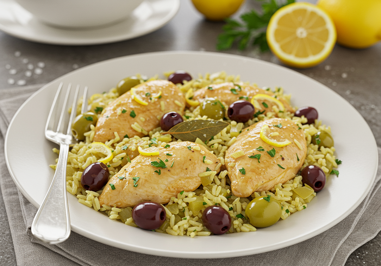 One-Pot Lemon Herb Chicken and Rice with Olives