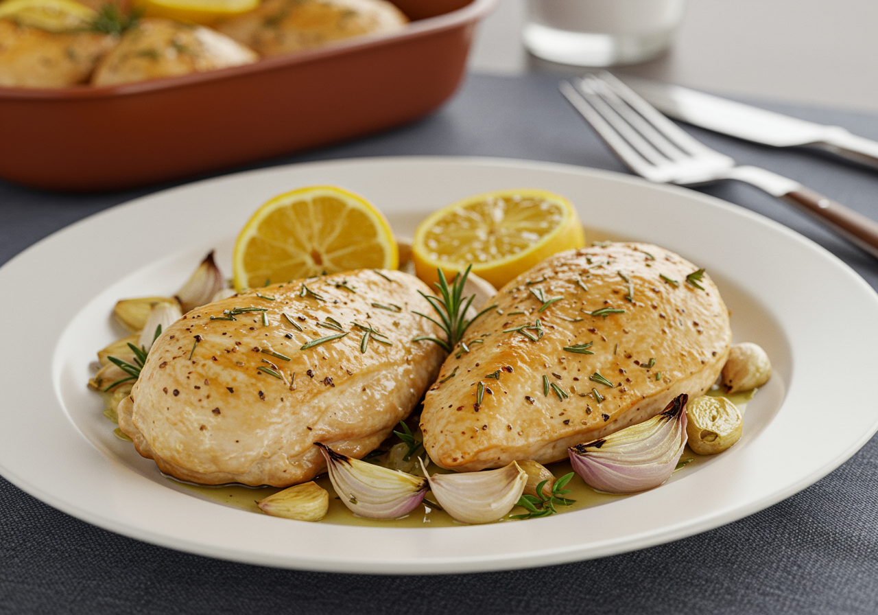 Lemon Herb Roasted Chicken with Garlic and Onion