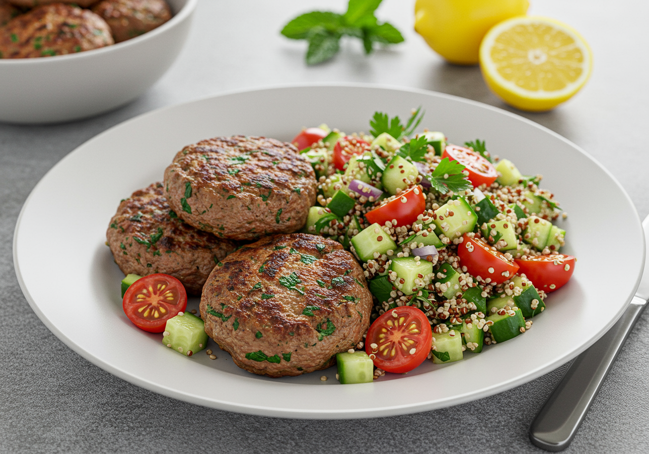 Herbed Lamb Patties with Zesty Quinoa Salad