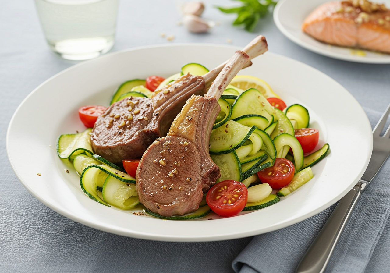 Pan-Seared Lamb with Mint & Zucchini Ribbon Salad