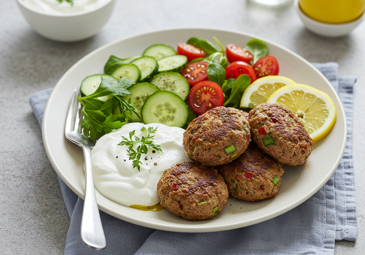 Spiced Lamb Koftas with Herbed Yogurt & Cucumber Salad