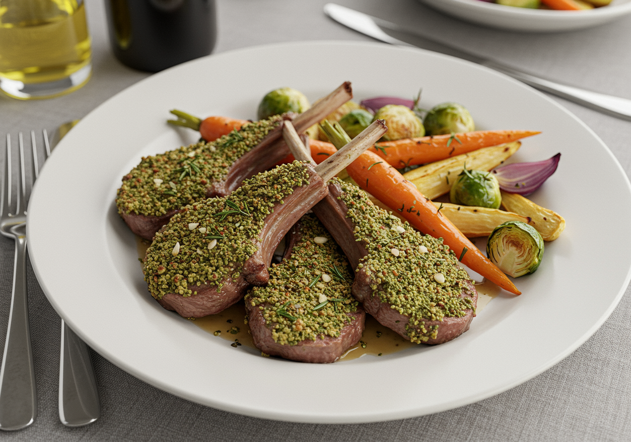 Herb-Crusted Lamb Chops with Roasted Root Vegetable Medley