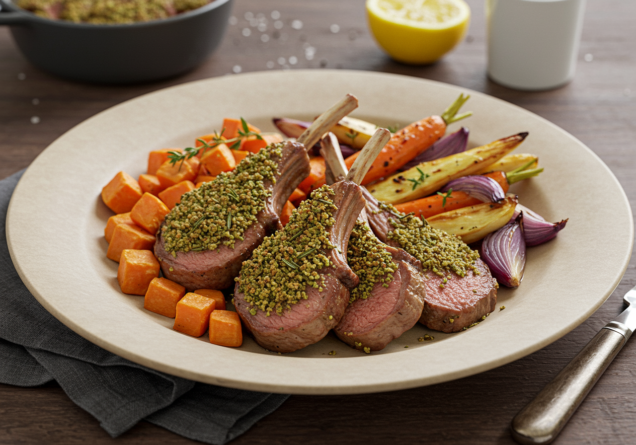 Herb-Crusted Lamb Chops with Roasted Root Vegetables