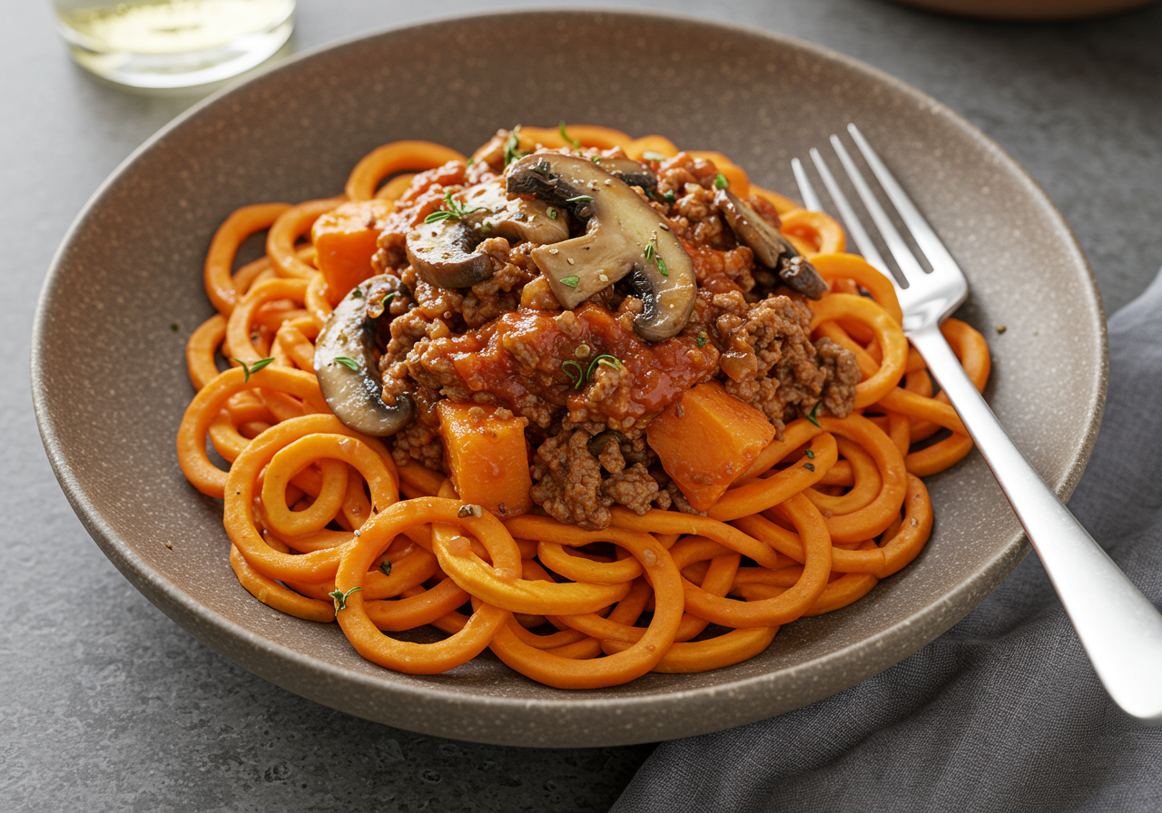 Herbed Lamb Ragu with Sweet Potato Noodles