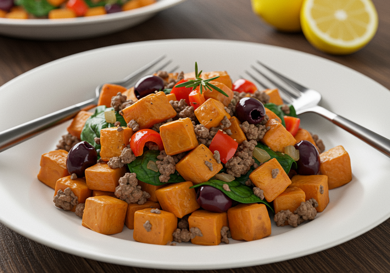 Mediterranean Lamb and Sweet Potato Hash
