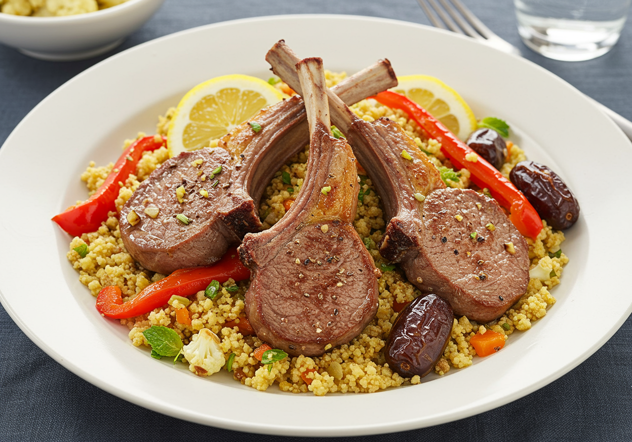 Moroccan-Spiced Lamb Chops with Cauliflower & Date 'Couscous'