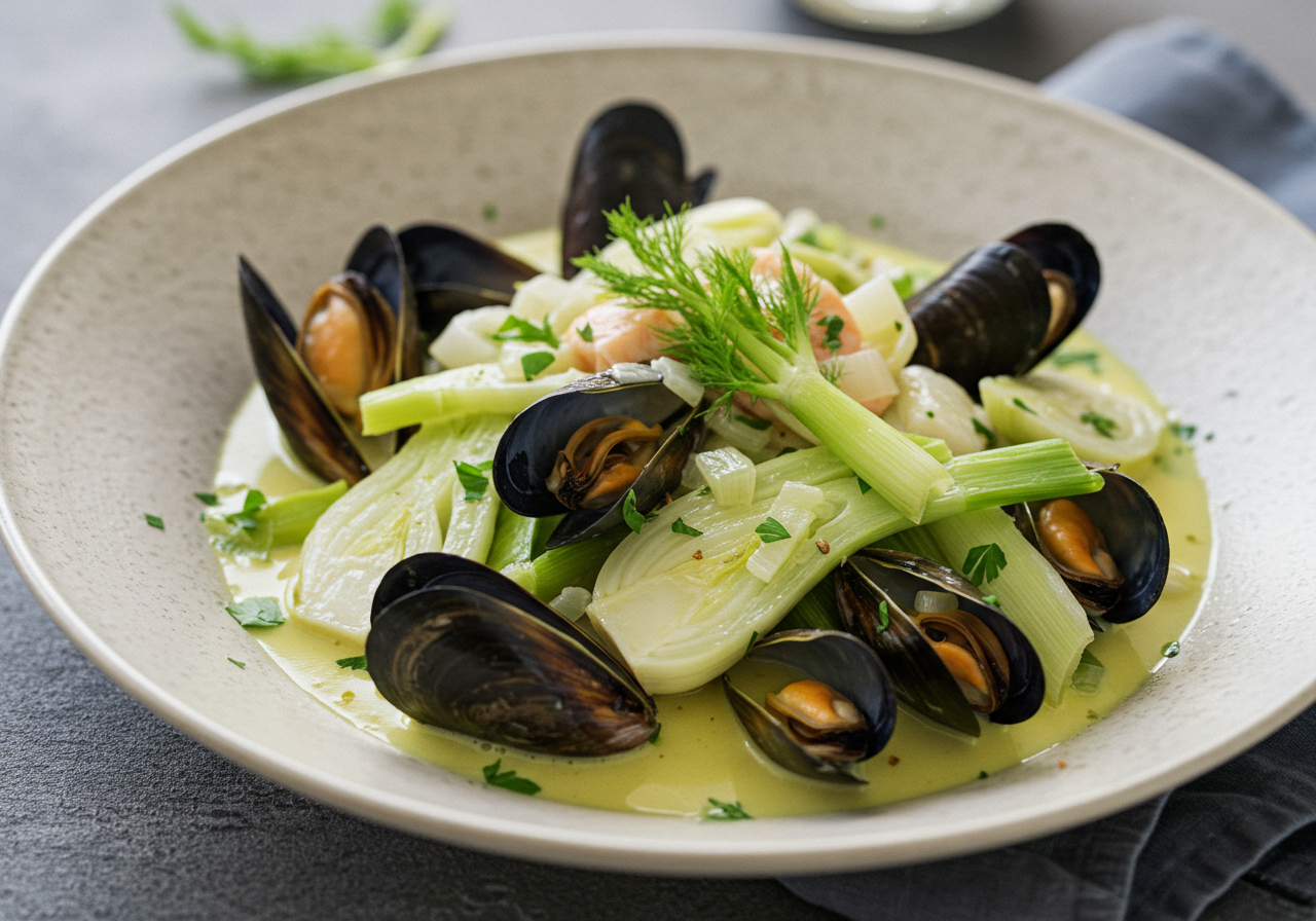 Paleo Mussels in Coconut and Fennel Broth