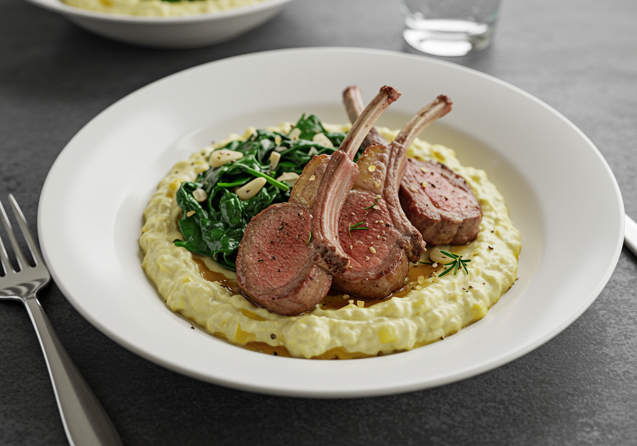 Pan-Seared Lamb with Rosemary Cauliflower Mash