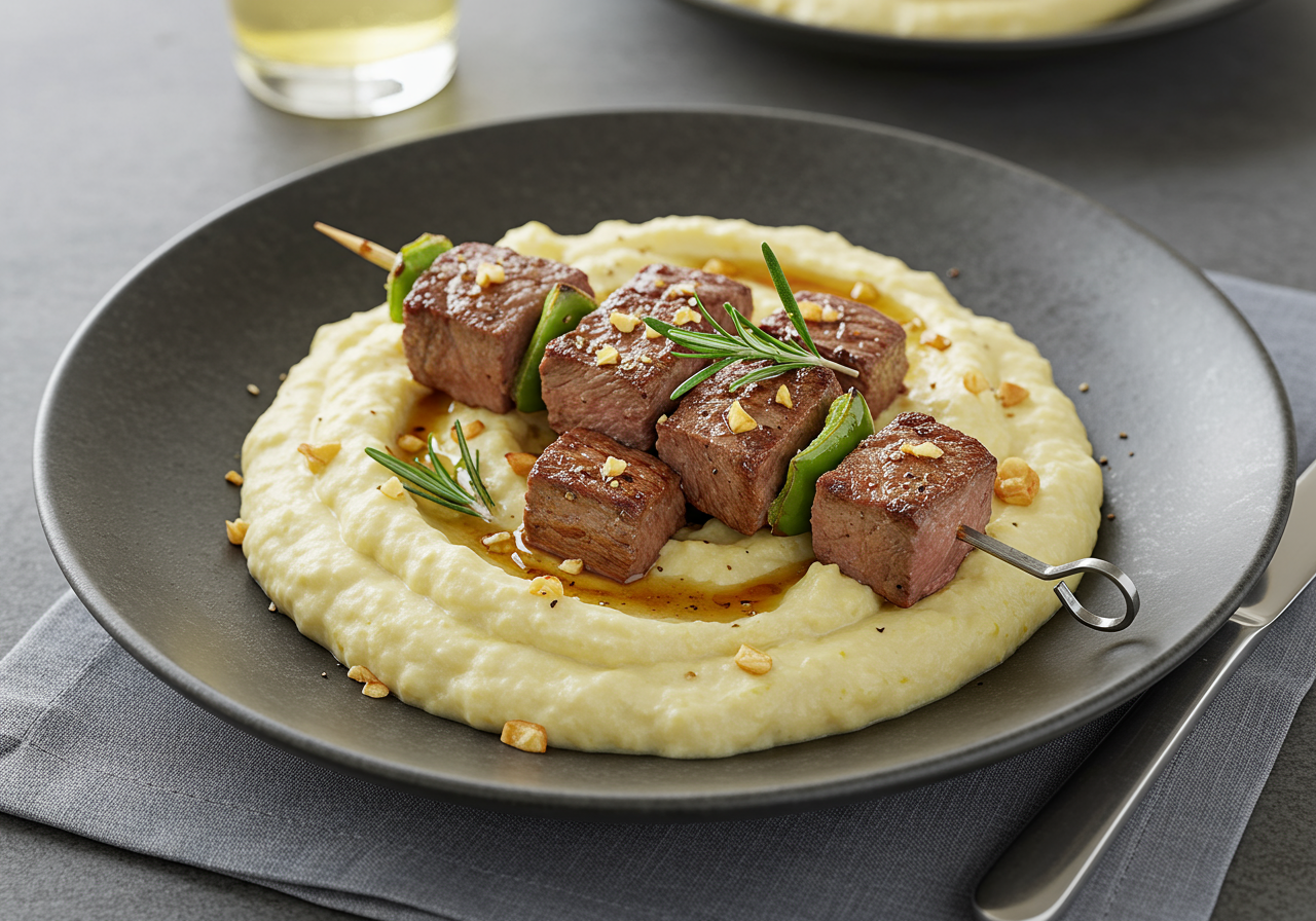 Rosemary Lamb Skewers with Cauliflower-Parsnip Mash