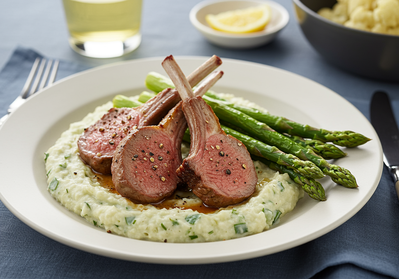 Seared Lamb Chops with Mint-Cauliflower Mash