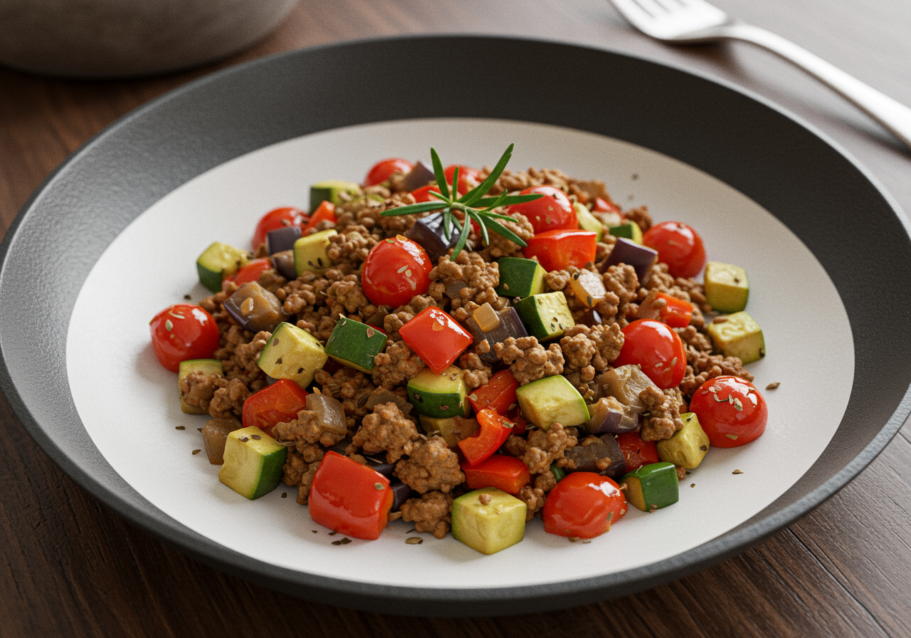 Spiced Lamb and Rosemary Veggie Skillet