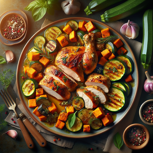 Herb-Roasted Chicken with Sweet Potato and Zucchini