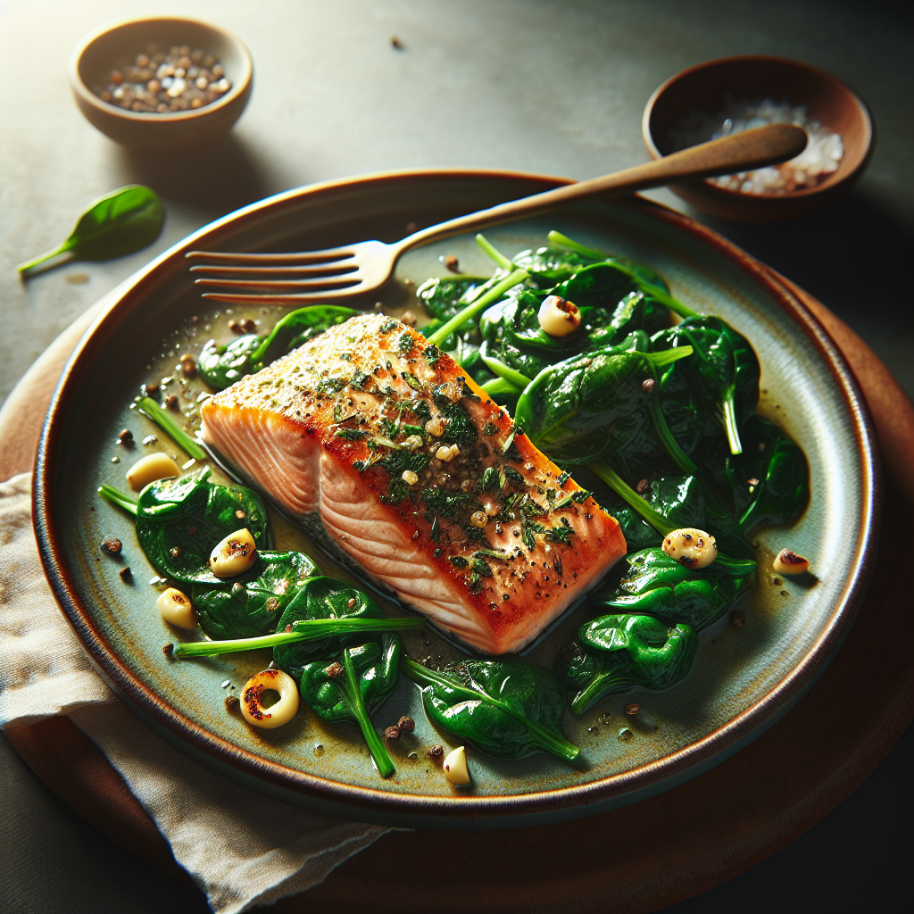 Garlic Herb Baked Salmon with Spinach