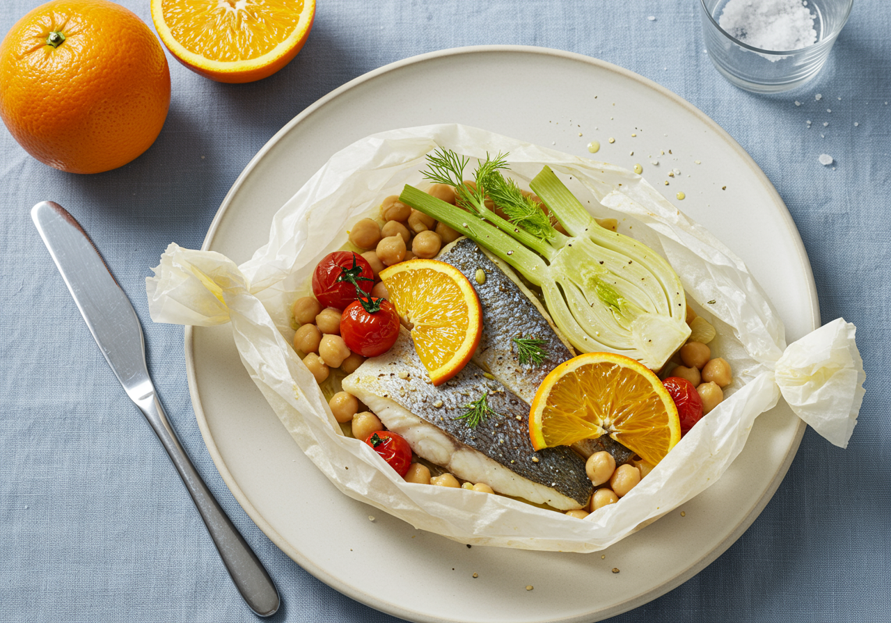 Mediterranean Sea Bream en Papillote with Fennel and Orange