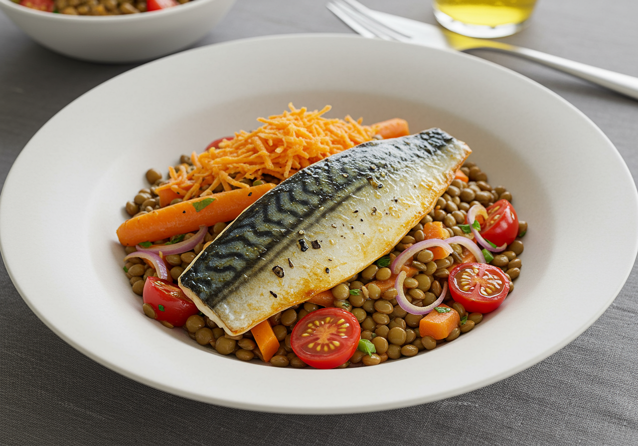 Spiced Mackerel with Warm Moroccan Lentil Salad