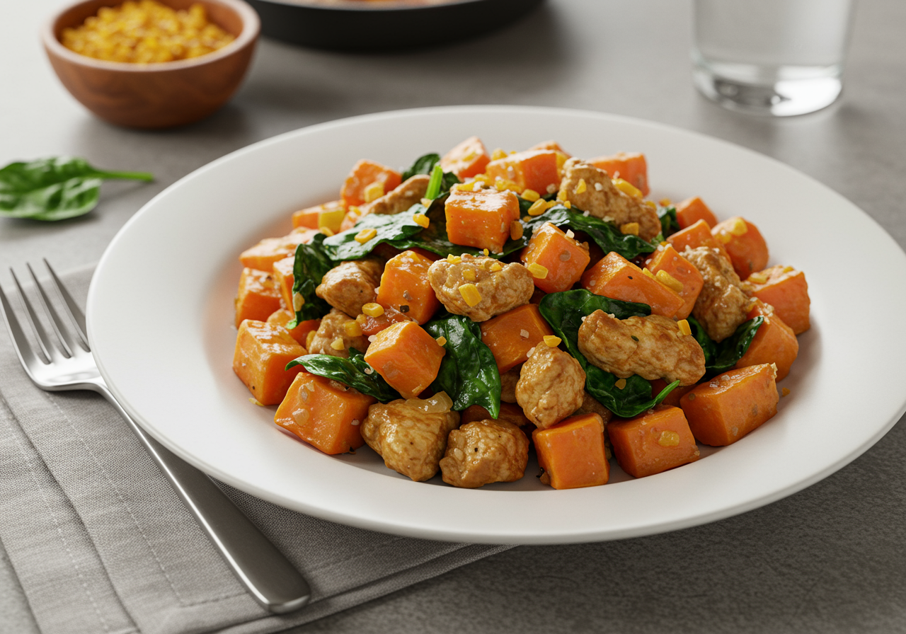 Turkey and Sweet Potato Skillet with Spinach
