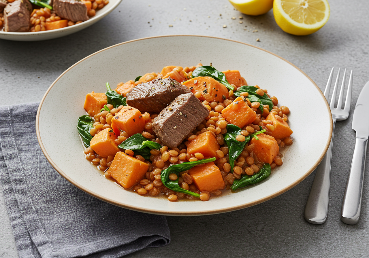 Lemony Lamb and Red Lentil Stew with Sweet Potato