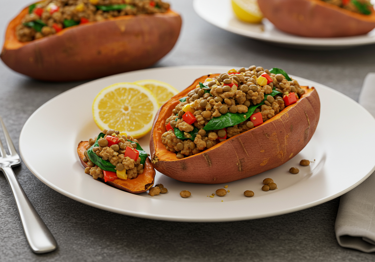 Mediterranean Lamb and Lentil Stuffed Sweet Potatoes