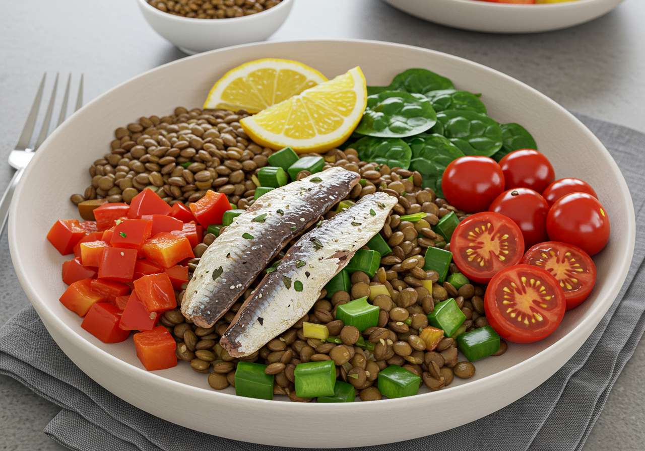 Mediterranean Lentil and Sardine Power Bowl