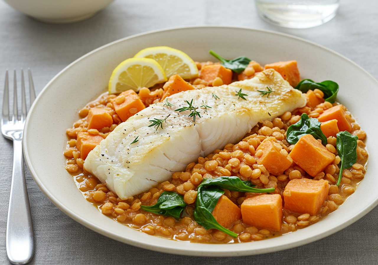 Nourishing Cod & Sweet Potato Lentil Stew