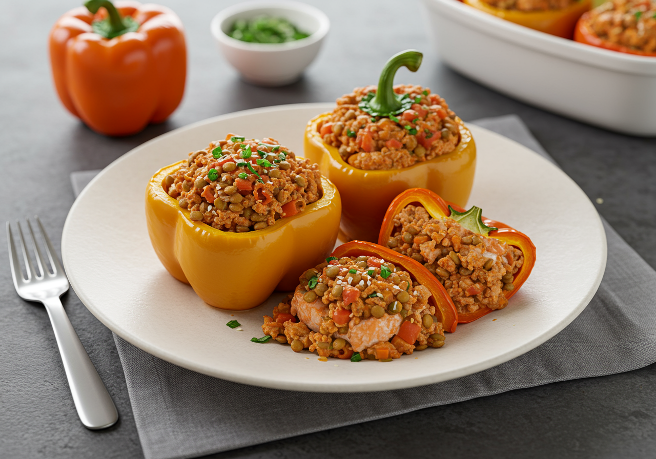 Mediterranean Turkey & Lentil Stuffed Bell Peppers