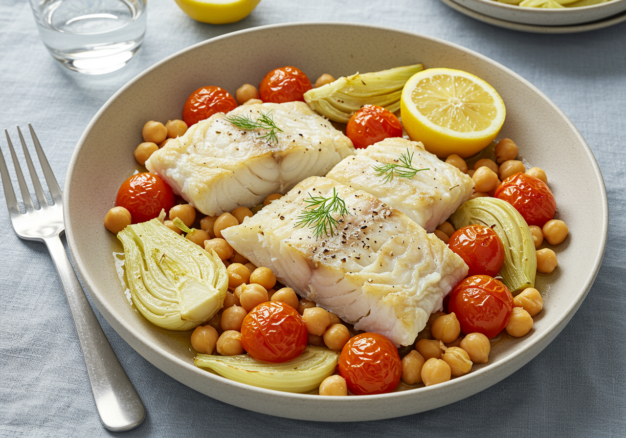 Mediterranean Baked Cod with Fennel and Chickpeas
