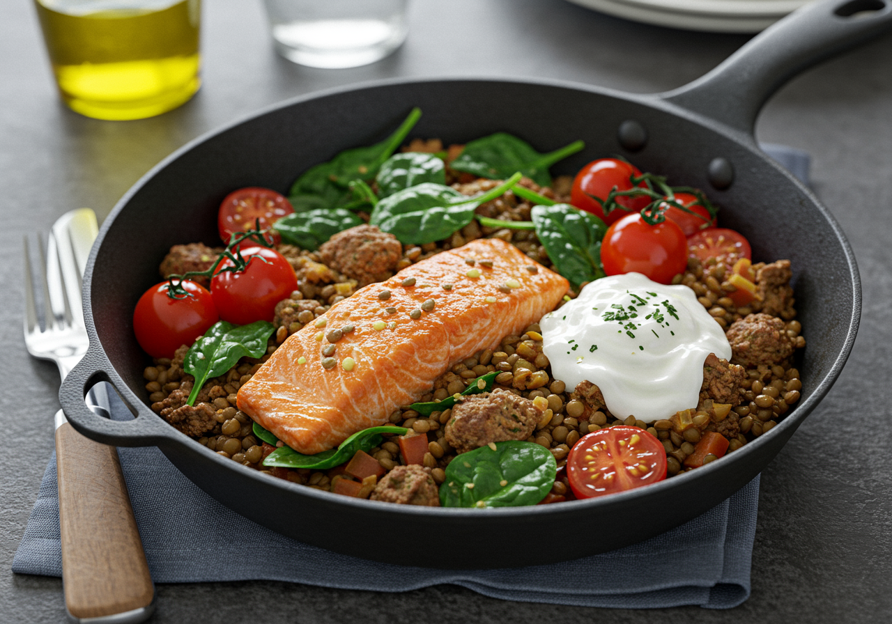 Mediterranean Lamb and Lentil Skillet