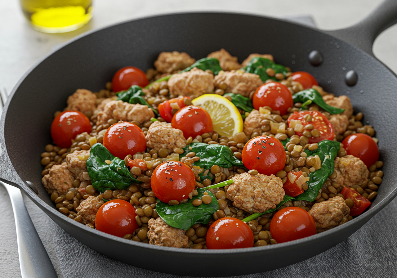 Mediterranean Turkey and Lentil Skillet