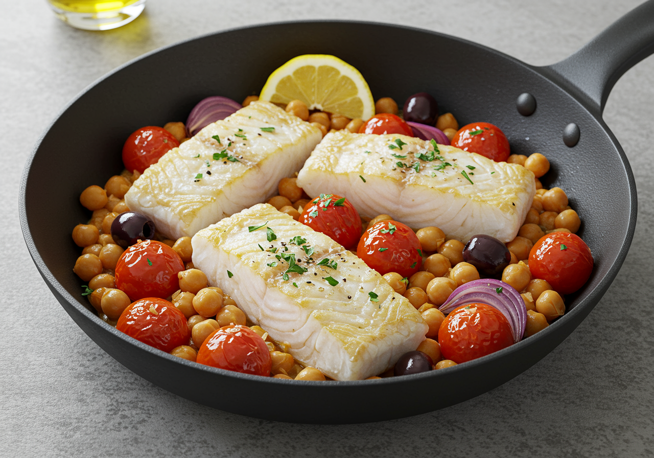 One-Pan Mediterranean Cod with Chickpeas & Tomatoes