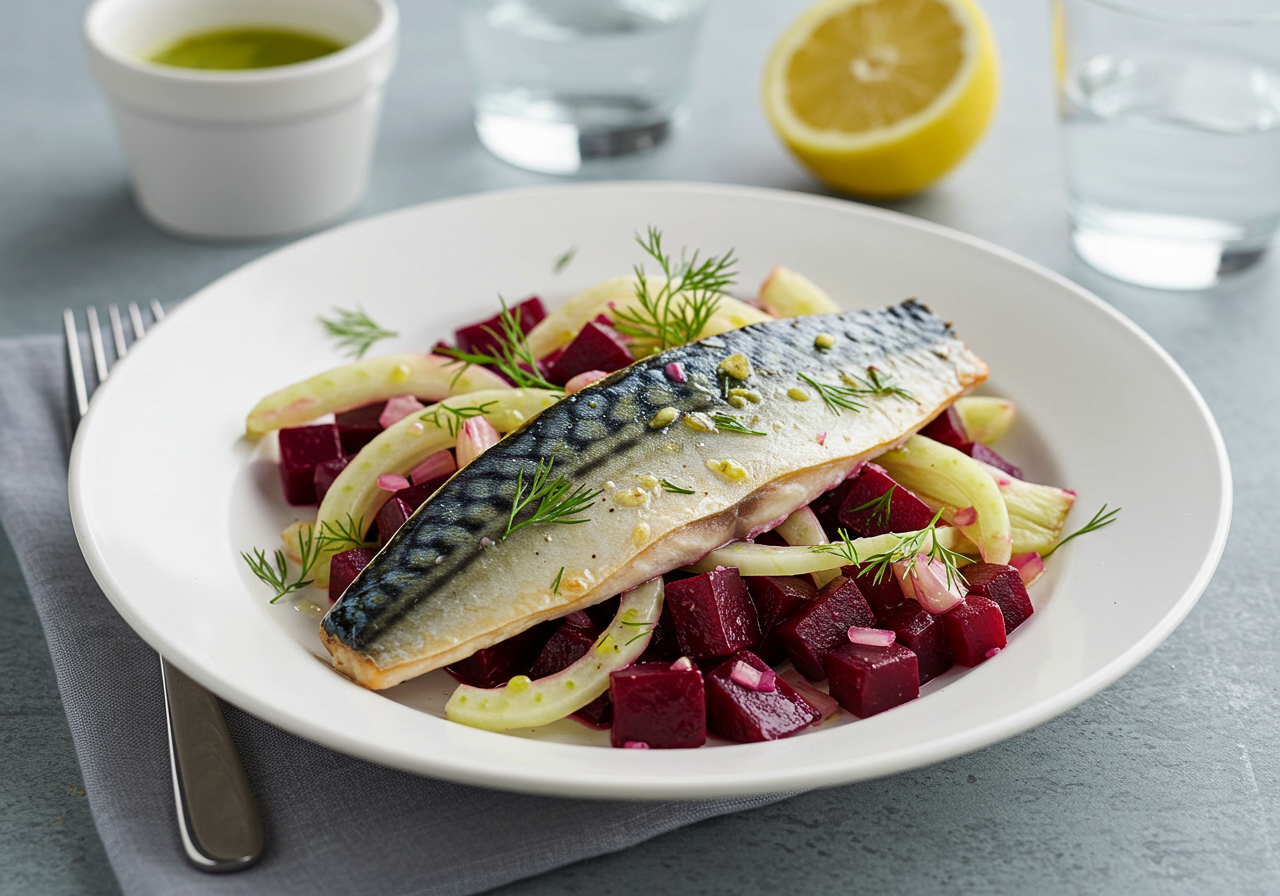 Pan-Seared Mackerel with Warm Beetroot & Fennel Salad