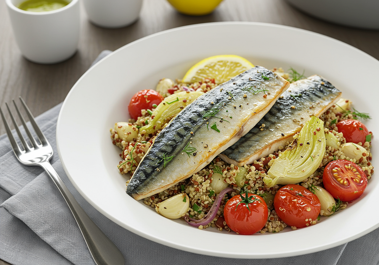 Pan-Seared Mackerel with Warm Quinoa & Roasted Fennel