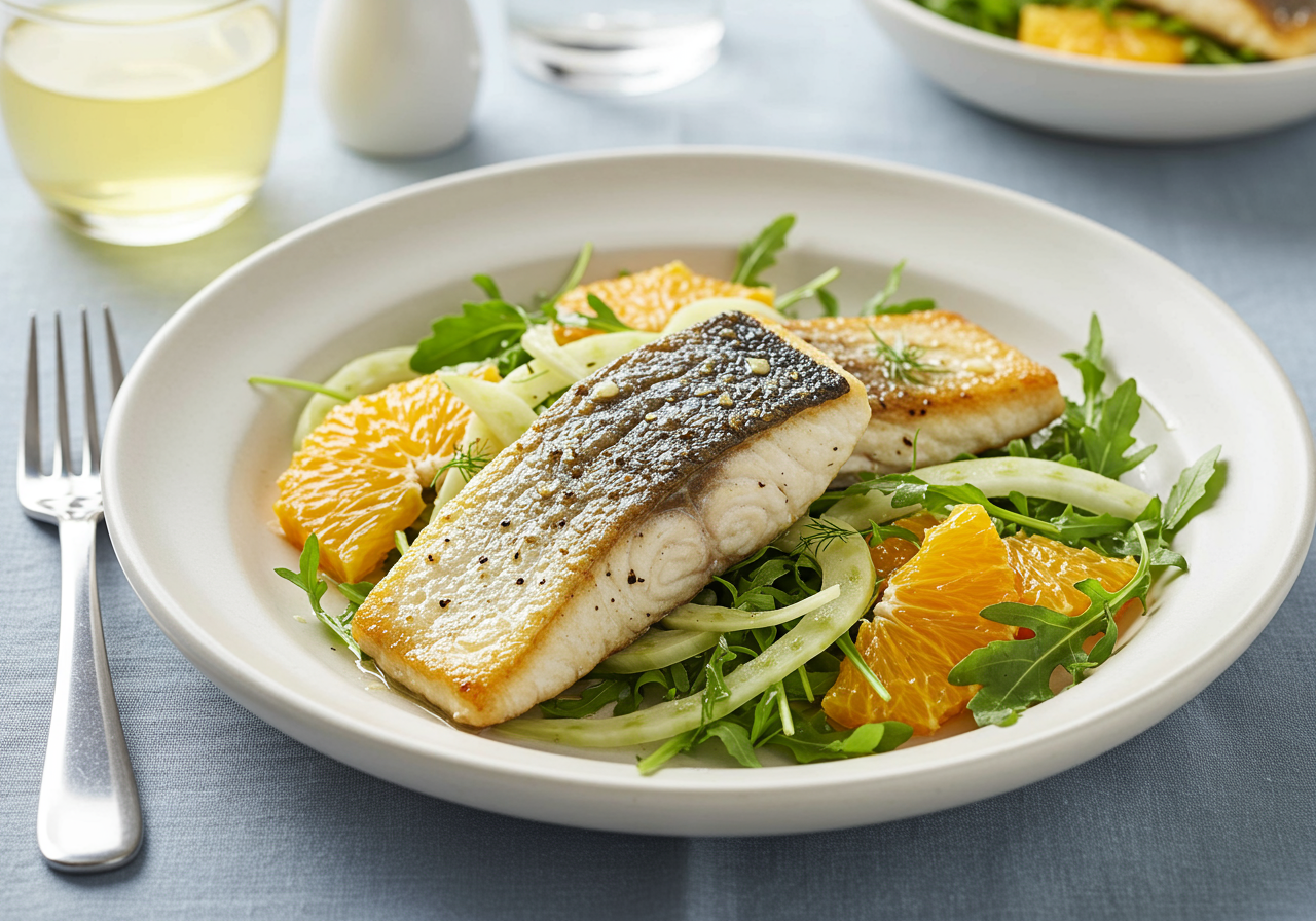Pan-Seared Sea Bass with Fennel & Orange Salad