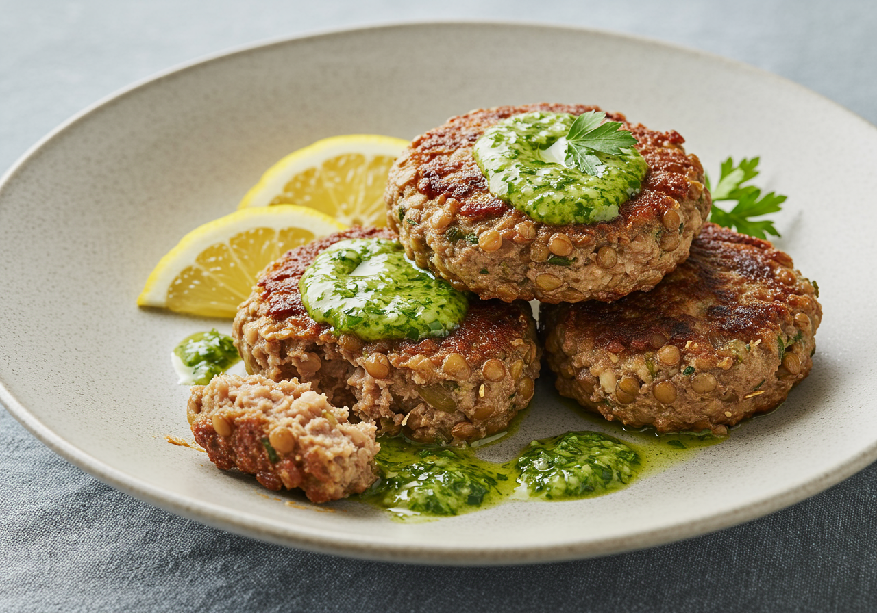 Spiced Lamb and Lentil Patties with Herb Drizzle