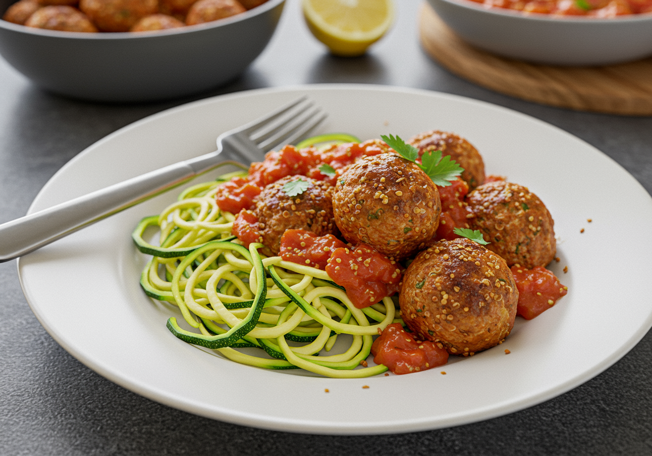 Spiced Turkey and Quinoa Meatballs with Zucchini Noodles