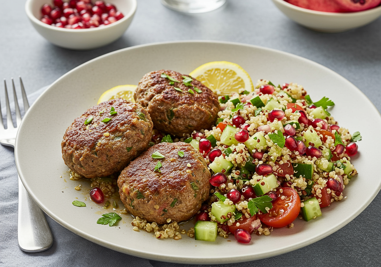 Herbed Lamb Koftas with Quinoa-Pomegranate Tabbouleh