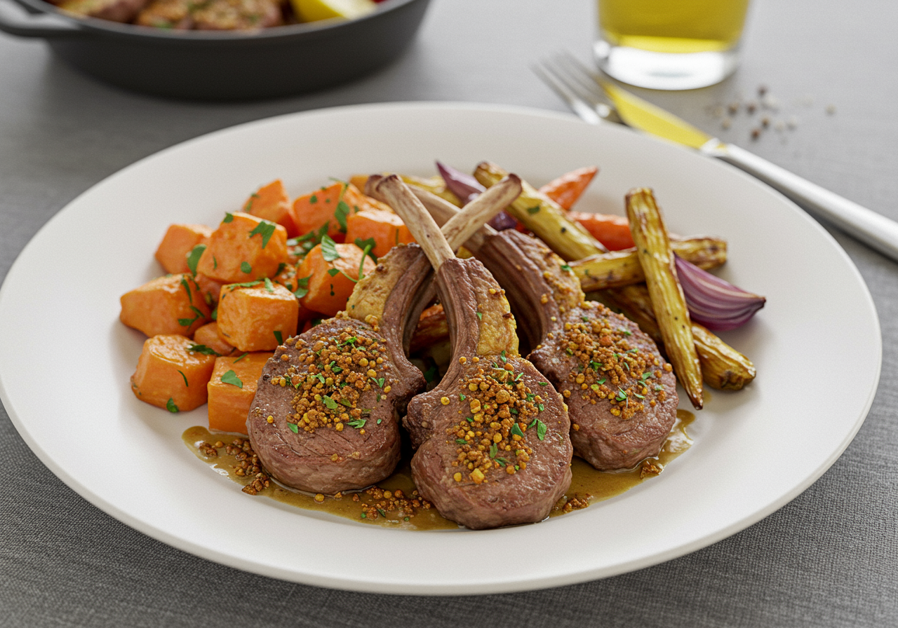 Moroccan-Spiced Lamb Chops with Roasted Root Vegetables