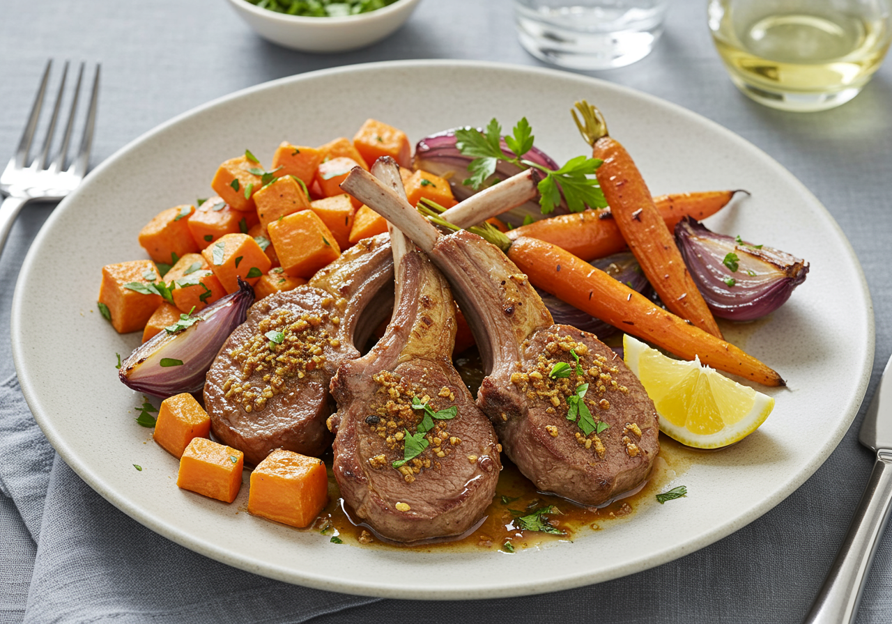 Moroccan-Spiced Lamb Chops with Roasted Root Vegetables
