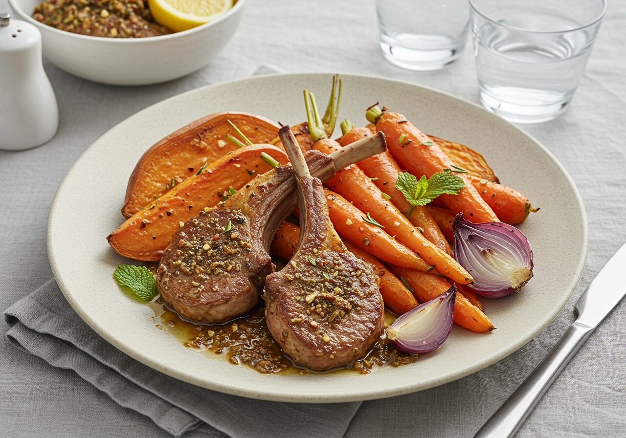 Moroccan-Spiced Lamb Chops with Roasted Root Vegetables