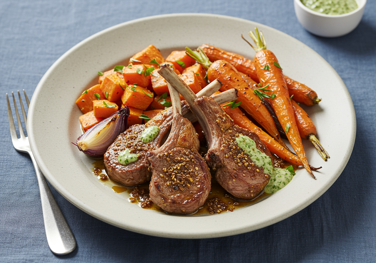Moroccan-Spiced Lamb Chops with Roasted Root Vegetables