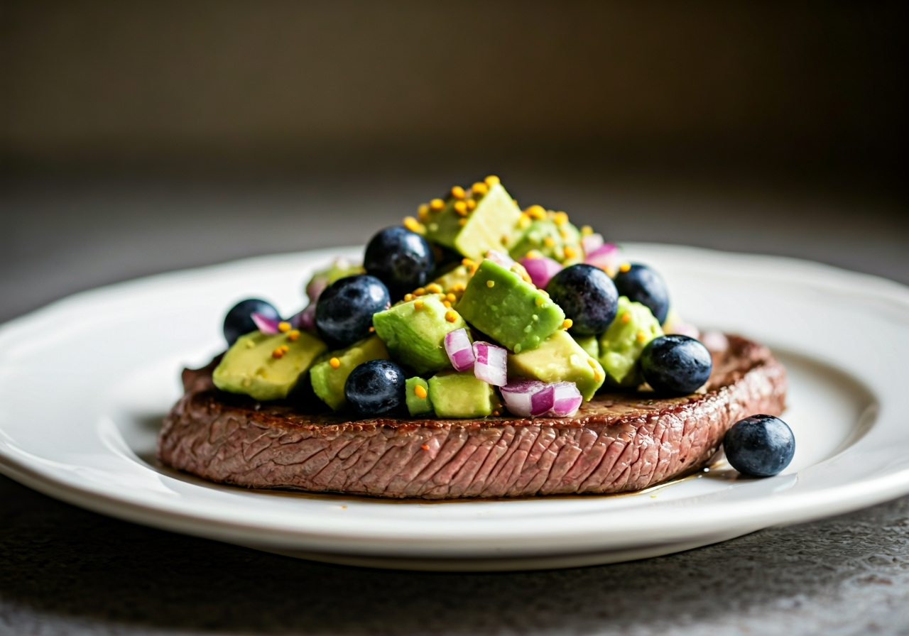 Nutrient-Packed Skirt Steak with Avocado Blueberry Salsa