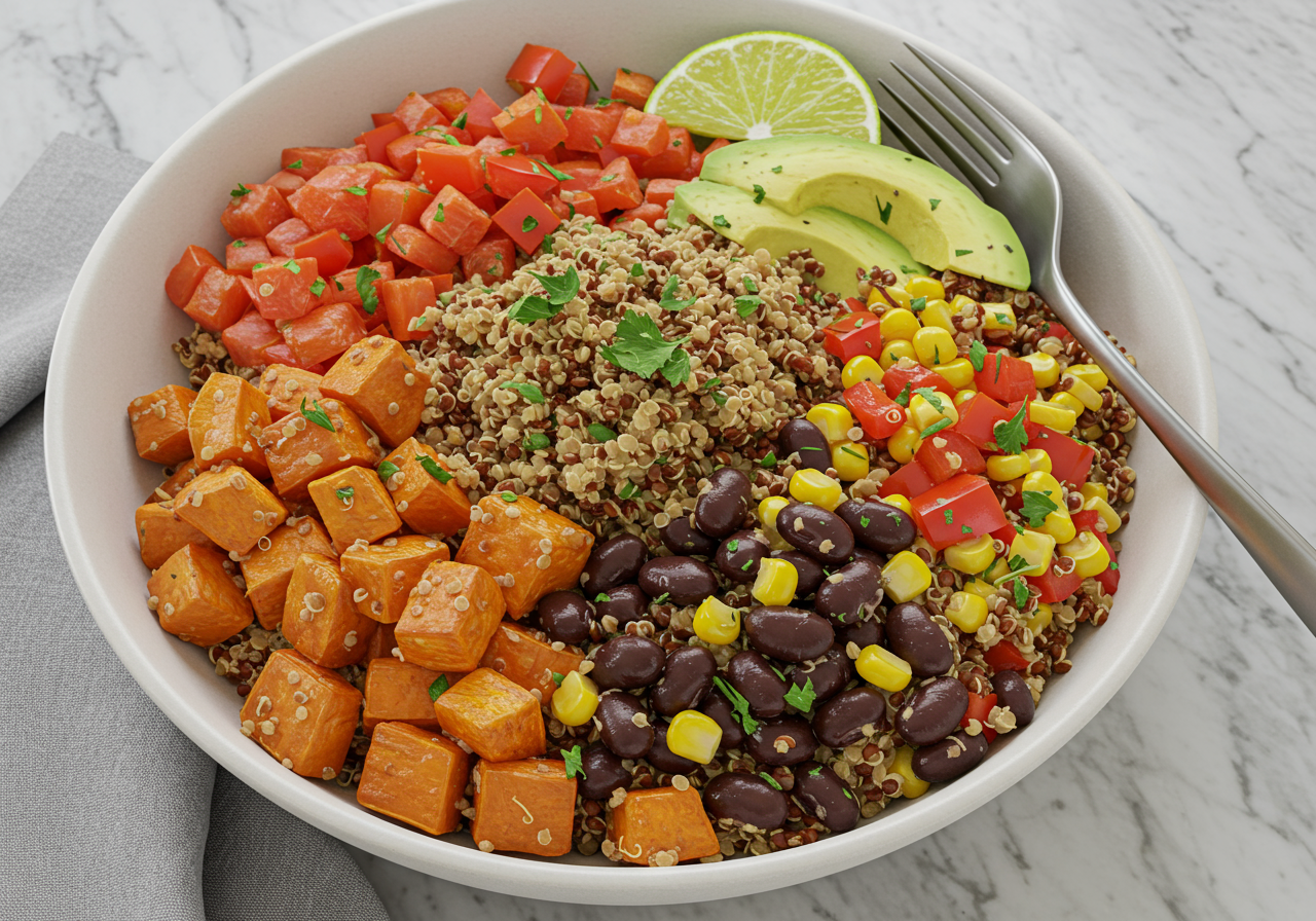 Southwestern Roasted Sweet Potato & Black Bean Quinoa Bowl